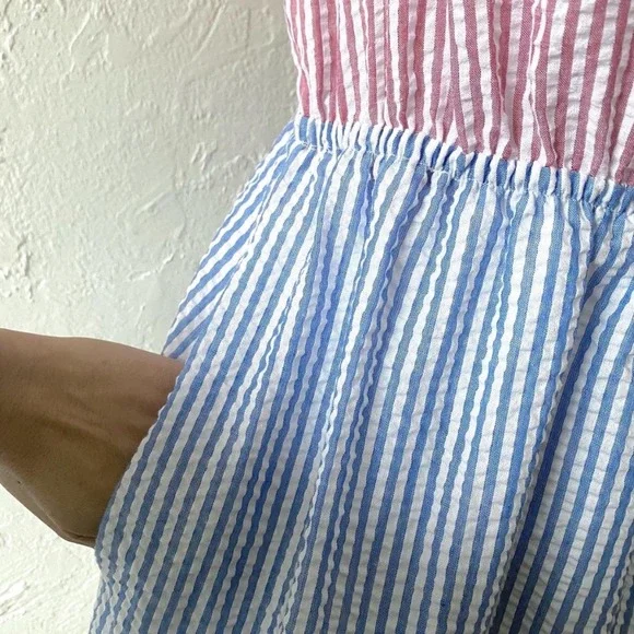 Urban Outfitters XS Off Shoulder Striped Seersucker Tiered Maxi Dress - Picture 4 of 7
